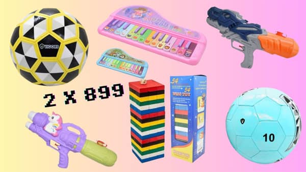 Pelota+piano+pistola agua+juego jenga